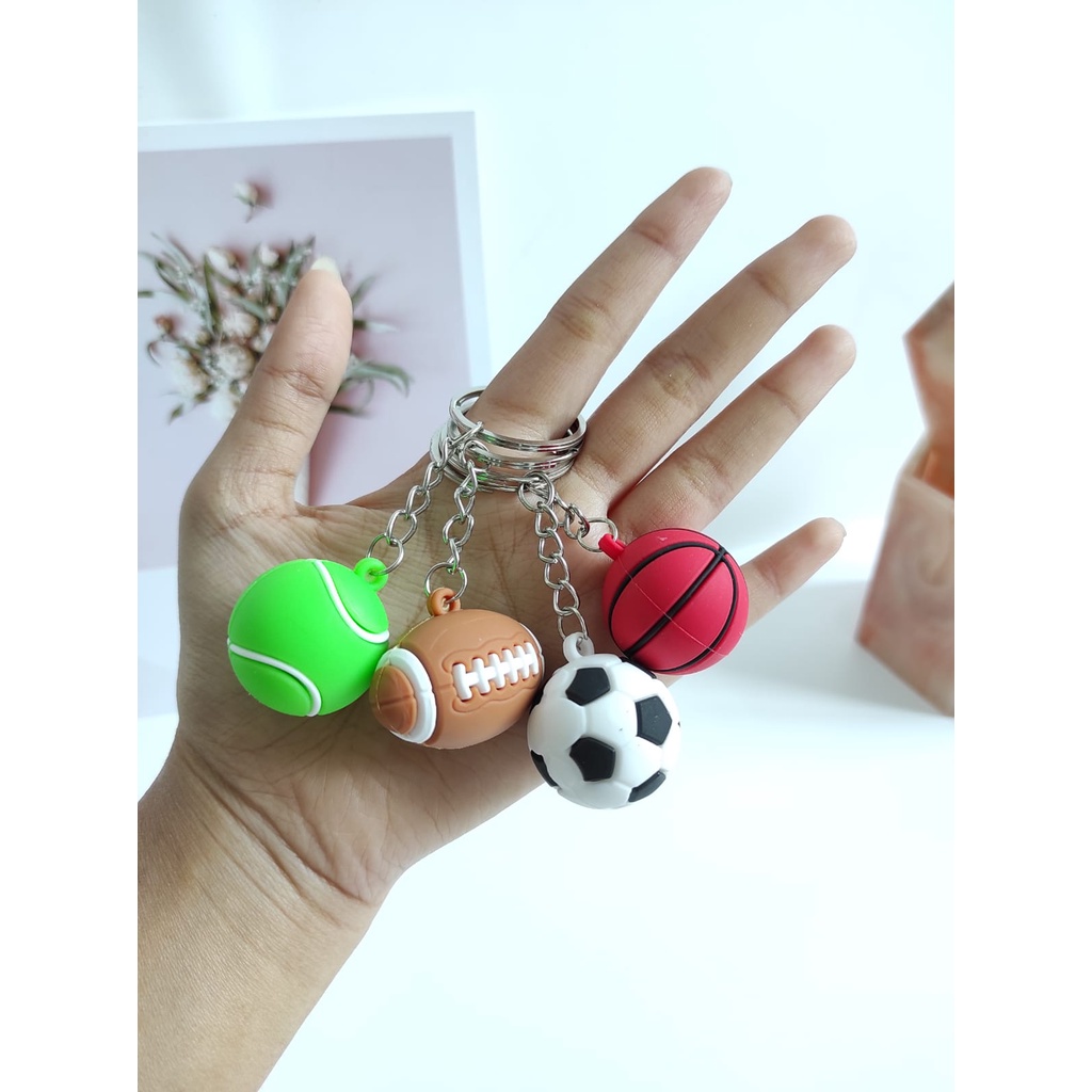 GANTUNGAN KUNCI BOLA SEPAK BASKET RUGBY TENIS KEYCHAIN KEYRING