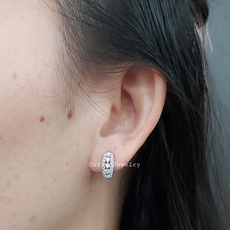 Anting Perak Asli Silver 925 Lapis Emas Model Jepit Permata 3 + permata Keliling - Perhiasan Perak Wanita