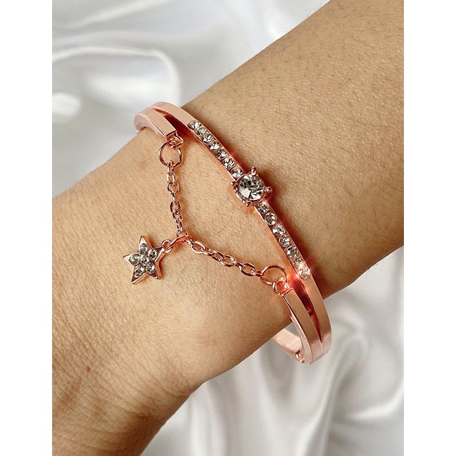 LRC Gelang Tangan Fashion Rose Gold Alloy Pentagram Bracelet With Diamonds D94661