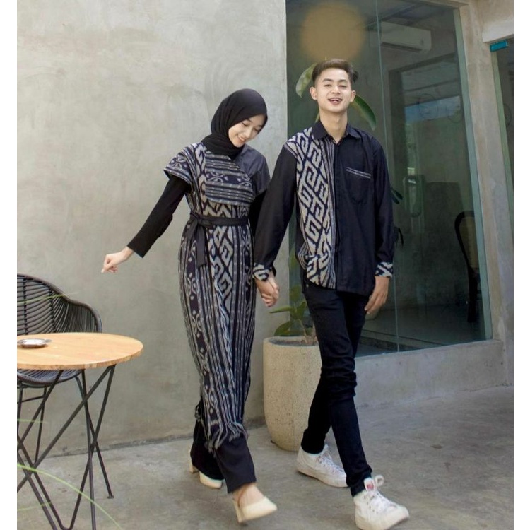 (READY STOCK) SET COUPLE TENUN AURORA TORAJA HITAM-BAJU COUPLE TENUN-KEMEJA TENUN PRIA-BAJU COUPLE P