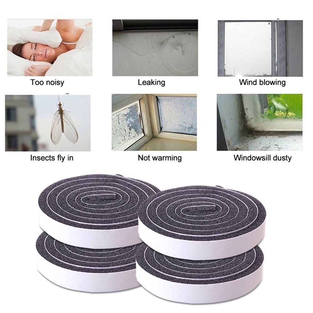 4rolls/set Foam Seal Tape Self-adhesive Door Window Sealing Strip Wind-proof Sound Insulation Tape Weather Stripping Strip