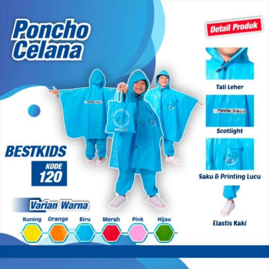 Setelan Jas Hujan Anak Model Ponco Baju dan Celana Anak Jas Mantel Jaket Ponco 4-8 Tahun Jas Hujan Karakter Lucu