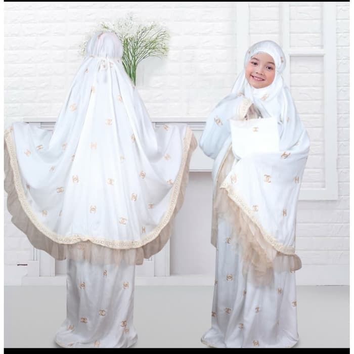 Unik MUKENA ANAK TANGGUNG TERLENGKAP CHANEL BORDIR USIA 6-12 TAHUN - Putih Berkualitas