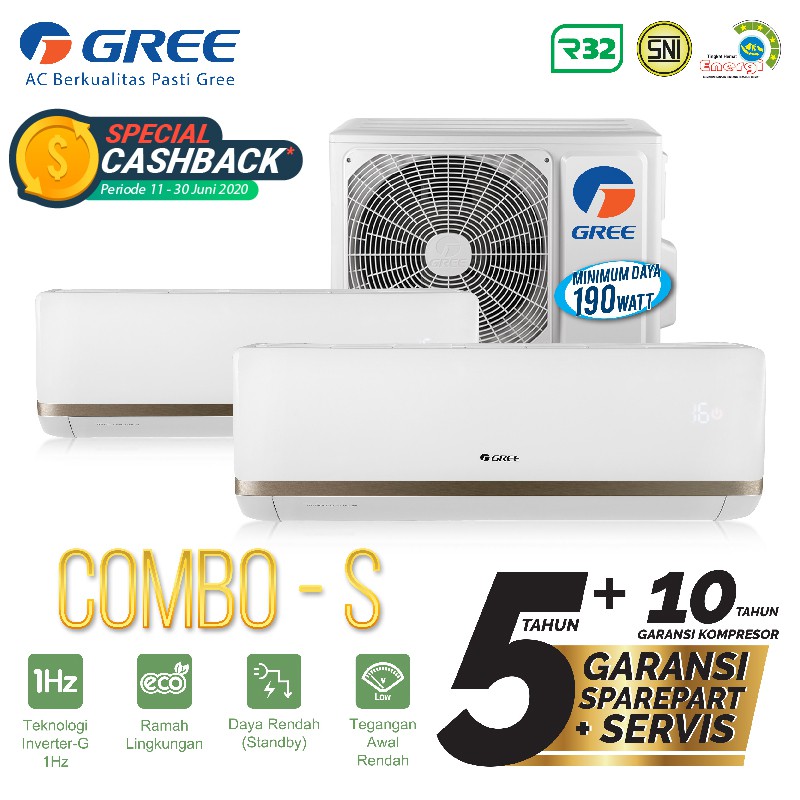 Gree Combo Split - Inverter - Putih [2 Indoor & 1 Outdoor] Termasuk