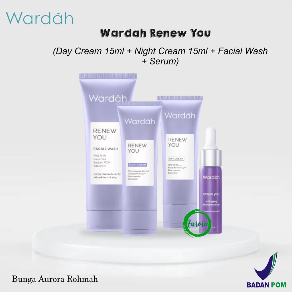 Paket Awet Muda Wardah Renew You 4pcs (Krim Siang, Malam, Sabun Wajah & Serum 17ml)
