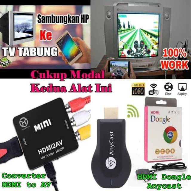 Paket HDMI Dongle + HDMI to AV Alat Konverter Dari HP ke TV Tabung