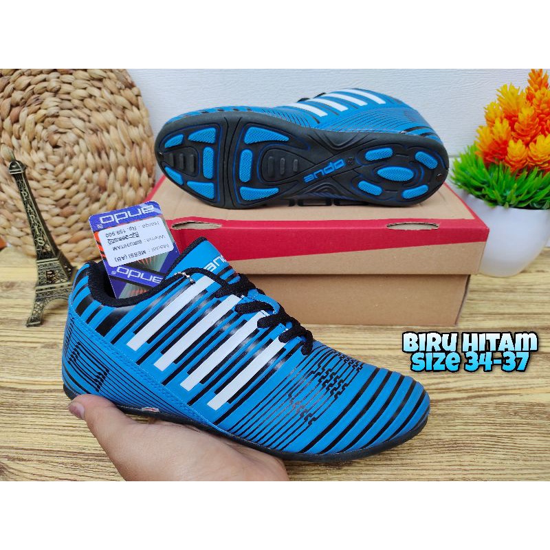 Sepatu futsal anak ANDO ukuran 34-37 - sepatu futsal Ando Messi biru oranye - sepatu futsal murah - 