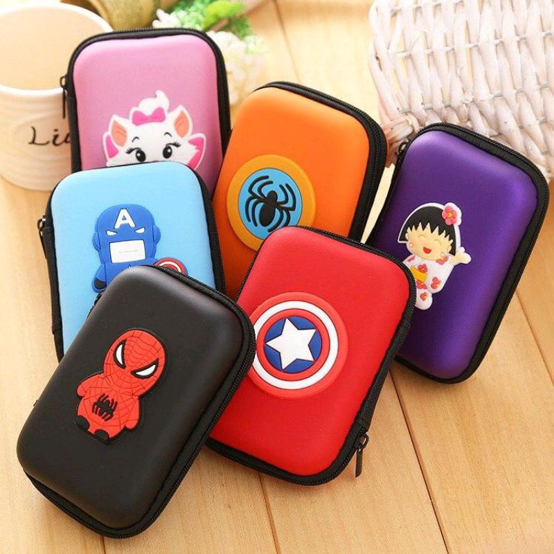 Dompet headset besar karakter pouch wadah handsfree charger kotak kabel casan serbaguna