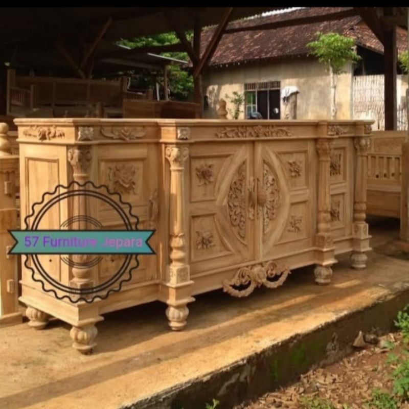 Bufet ruang tamu kayu jati mentahan - Meja untuk TV ukir jepara