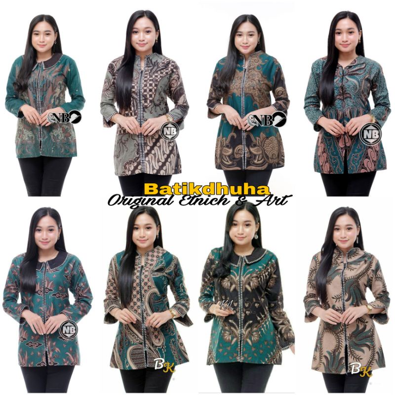 ATASAN BATIK WANITA WARNA HIJAU IJO / BLOUSE BATIK ZIPPER ZEBRA WARNA HIJAU TOSKA / BLUS BATIK WANITA