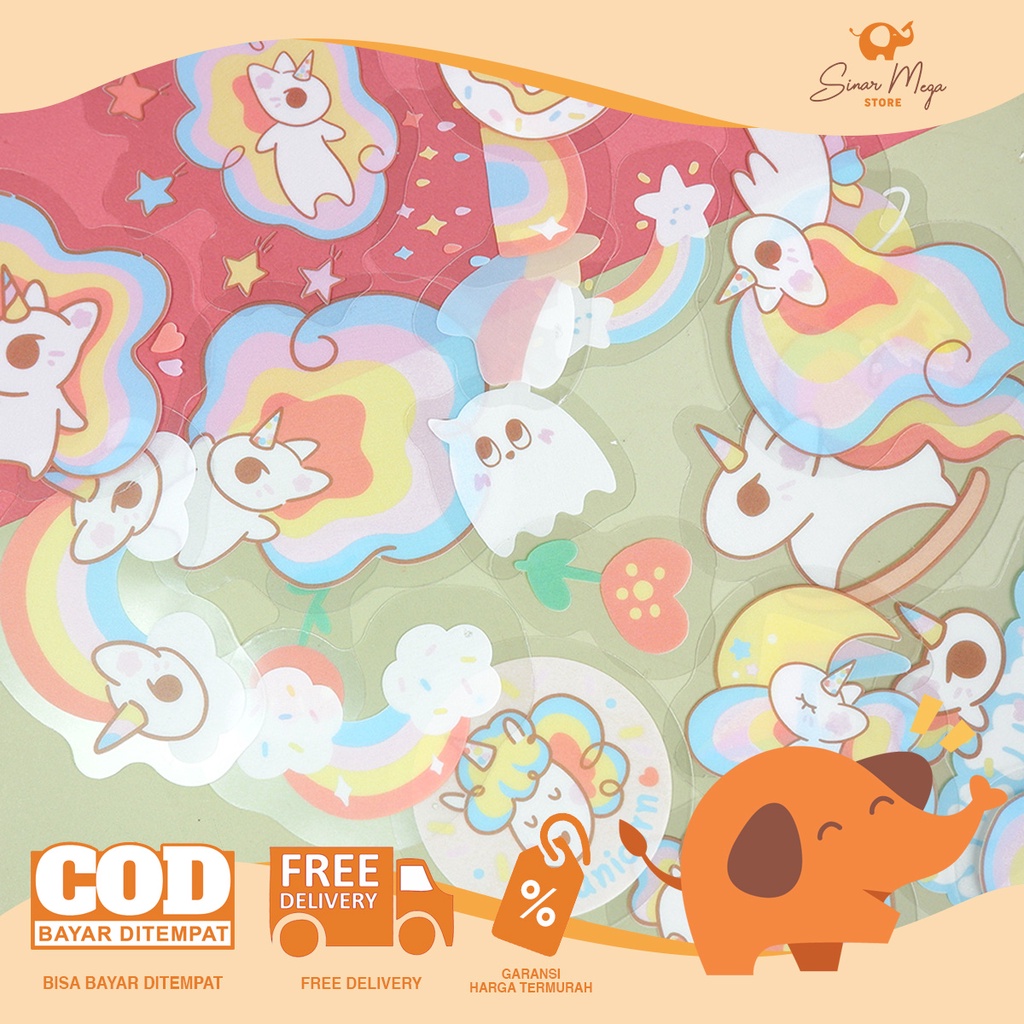 

Rainbow Lucky Unicorn Flake Stickers / Stiker Cute Unik Murah