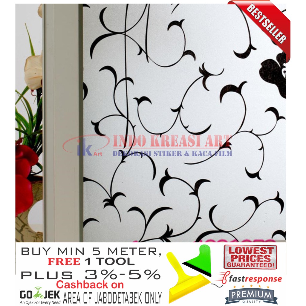 STIKER KACA STICKER KACA MOTIF BUNGA HITAM 122 KACA FILM MOTIF PELAPIS KACA JENDELA