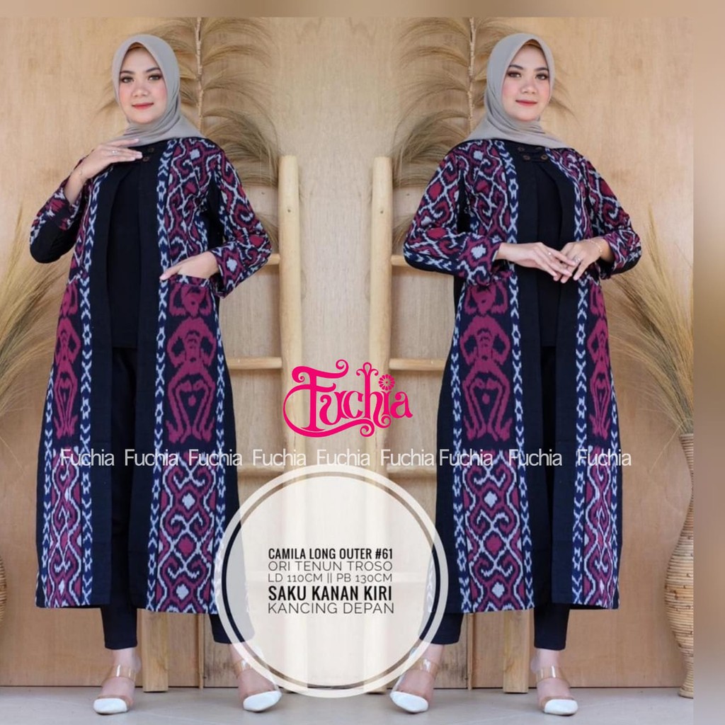 Camila Long outer Cardigan Batik Tenun Panjang By Fuchia