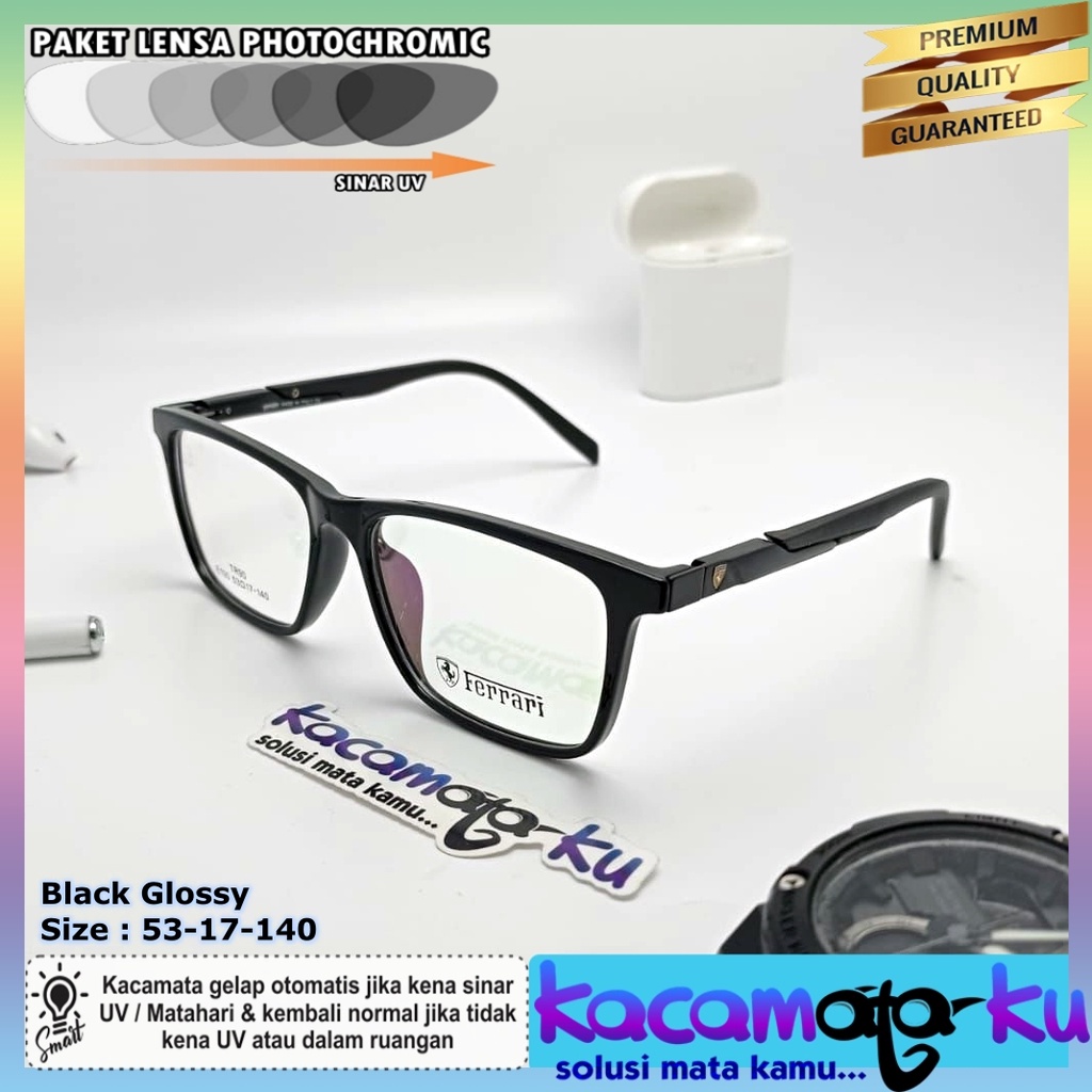 Kacamata Minus Pria Sporty Fashionable Photocromic Antiradiasi M-195 Square