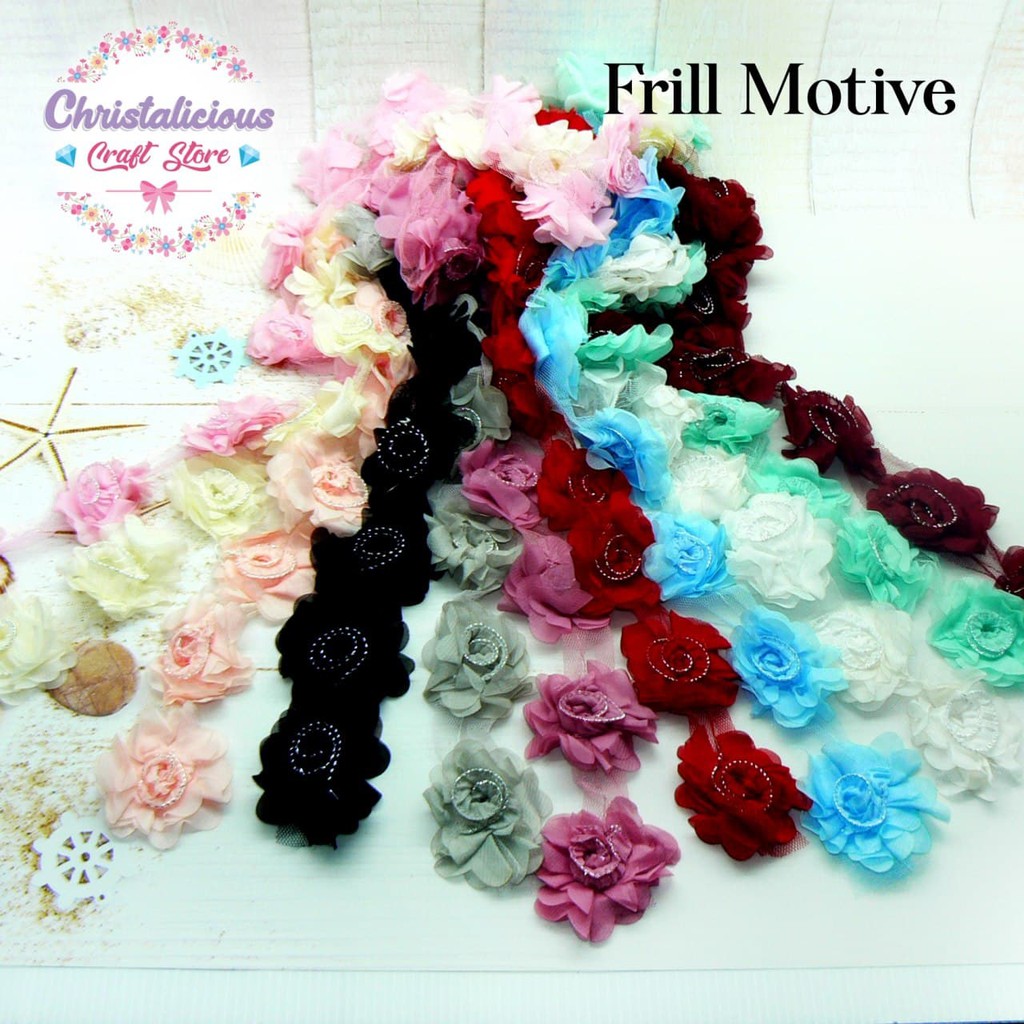 Bunga Frill Motif Bunga organza bunga satin bunga bunga aplikasi baju dengan motive ukuran 6cm