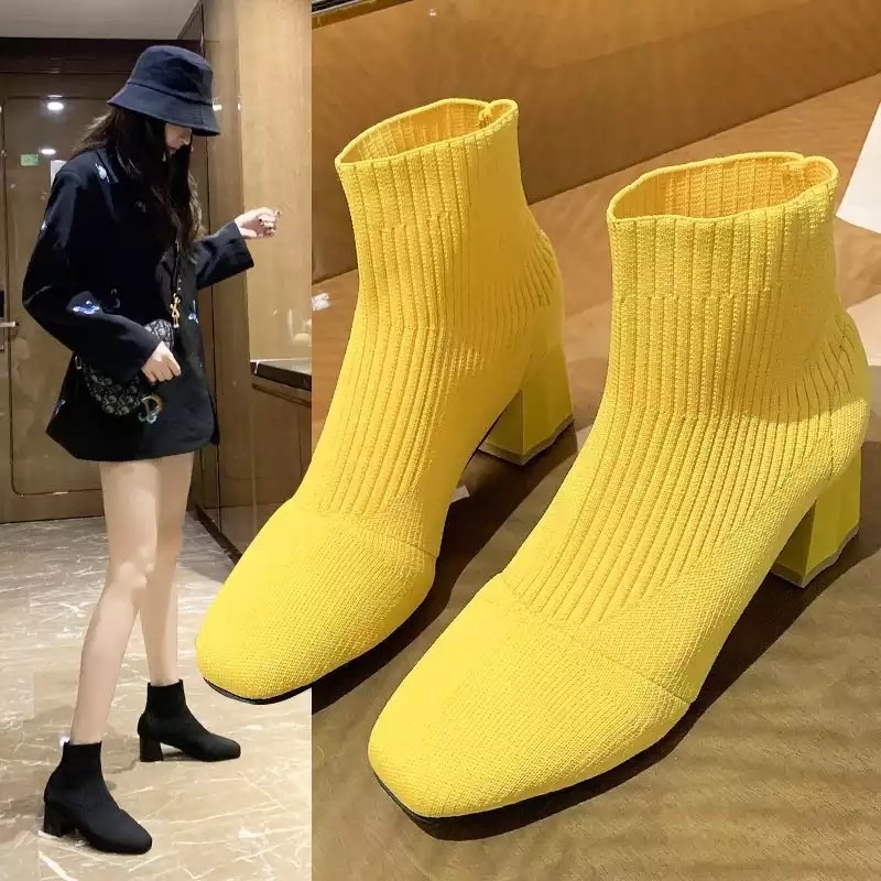 Knit Ankle Heels Boots  Boots Rajut  hak tapak tahu