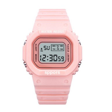 ✅COD JAM TANGAN RUBBER DIGITAL SEGI DW-5600 TRANSPARAN MURAH KARET SPORT LED PRIA WANITA COUPLE JF059-Karet Pink