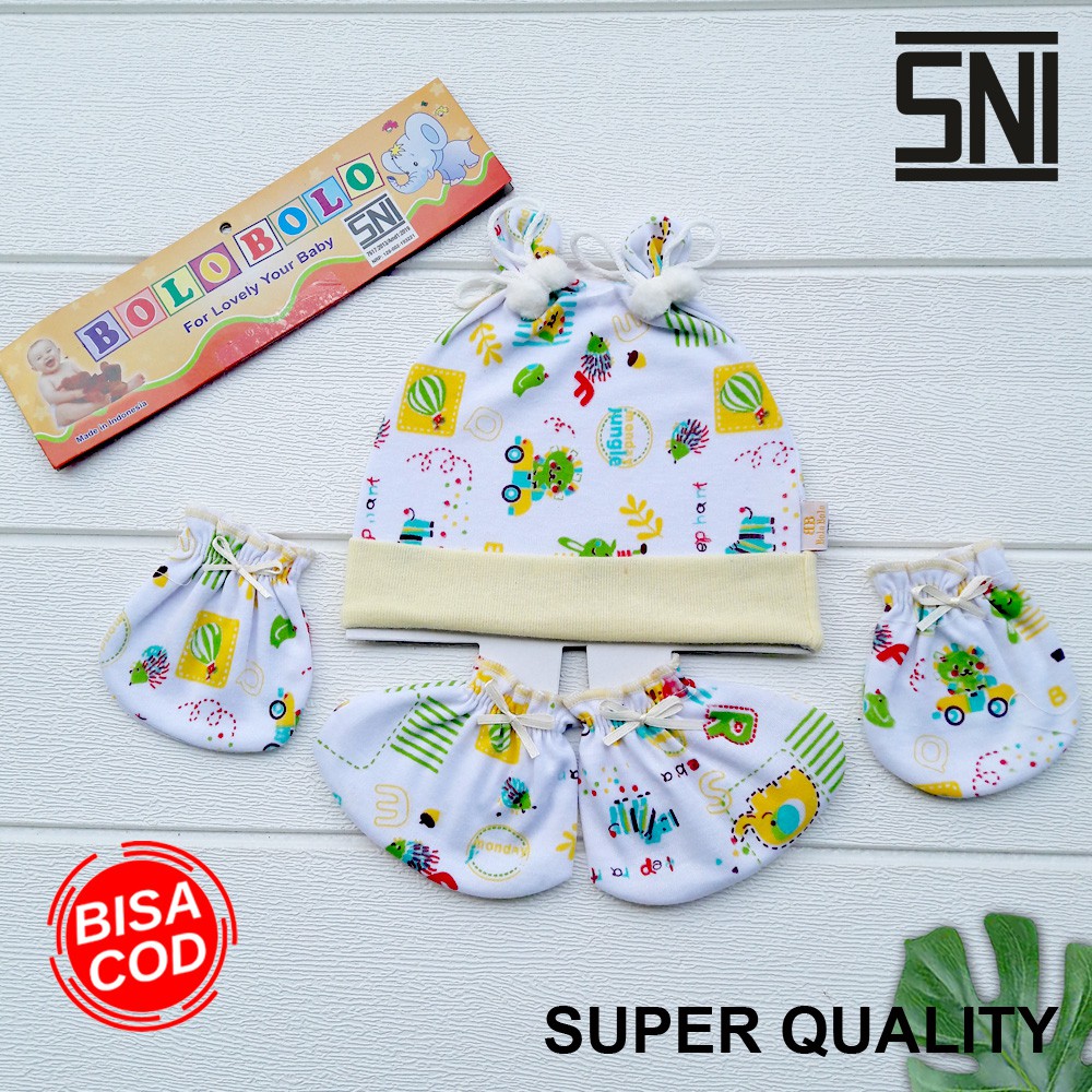 Set Komplit Topi + Sarung Tangan + Kaos Kaki bayi DNW Baby