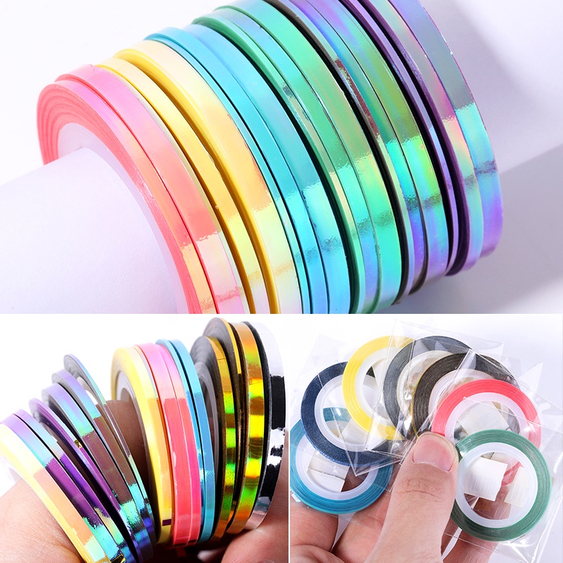 Stiker Strip Foil Gel Glitter 10 Warna Untuk Dekorasi Nail Art