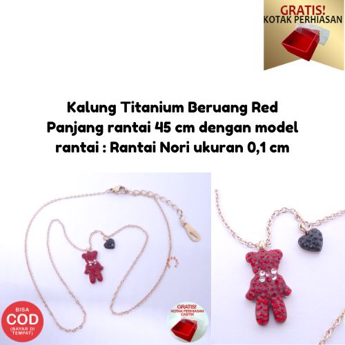 Lovelybutik - Kalung Titanium Anti Karat Kalung Red Bear New Kalung Titanium Wanita Terbaru Ukuran 45 cm  BONUS KOTAK PERHIASAN