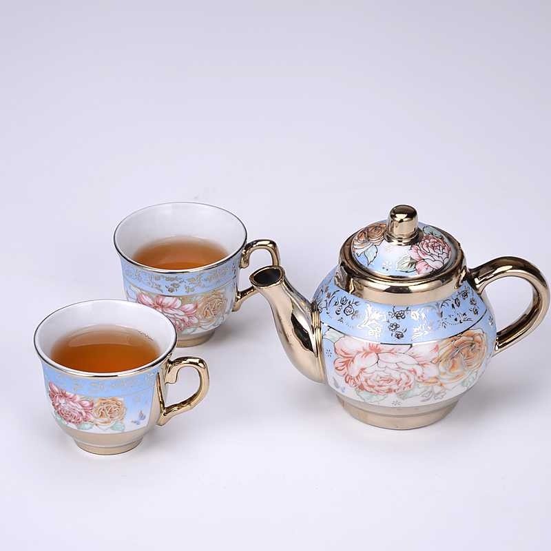 Teko Cangkir Keramik Set 4 Cups 1 Pot Tea Set Motif Bunga Eropa