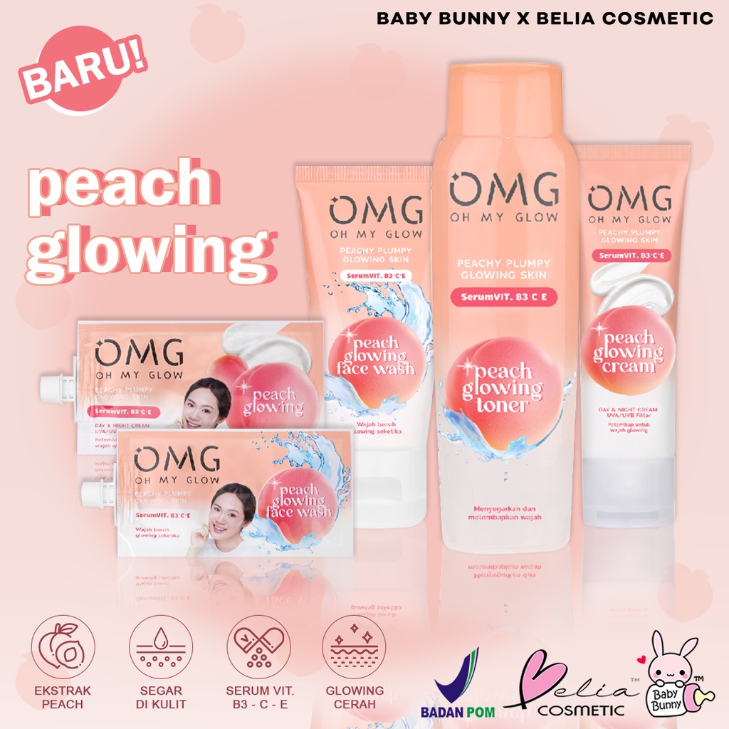 ❤ BELIA ❤ OMG Peach Glowing Series | Peachy Plumpy Glowing Skin | Cream | Face Wash | Toner | Krim Wajah | Sabun Cuci Muka | BPOM