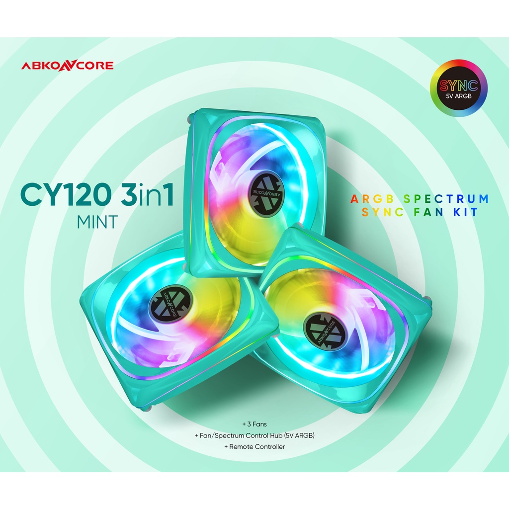ABKONCORE CY120 Mint ARGB SPECTRUM SYNC 3in1 Fan Case - Hijau