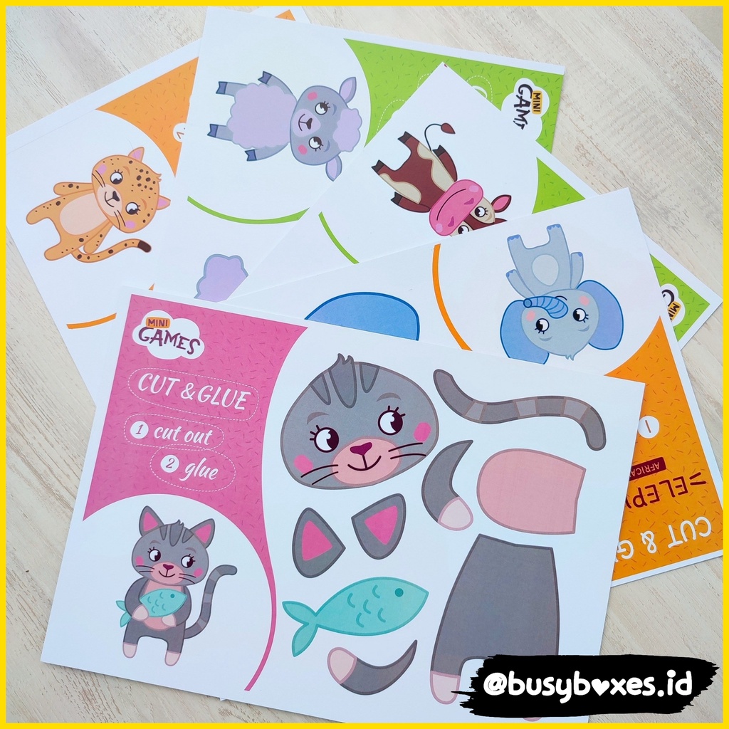 [busyboxes.id] cut and glue seri hewan vol.2 mainan edukasi aktivitas anak montessori preschool aktivitas gunting tempel belajar menggunting