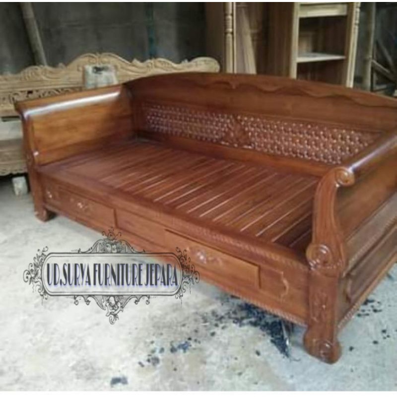 Kursi ukir bale bale jati daybed ukir bangku besar kursi panjang kayu jati ukir asli Jepara