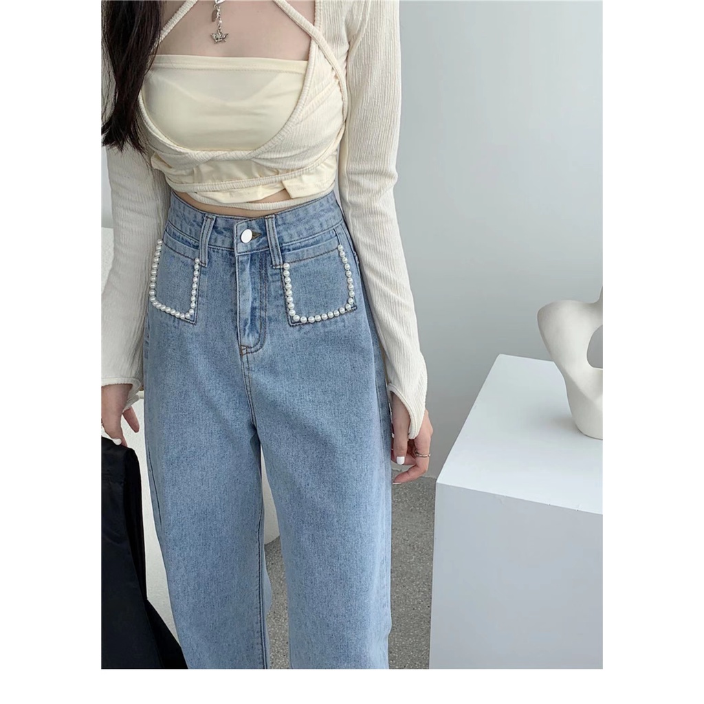 Korean Style Celana Jeans Highwaist Wanita Kekinian  Boyfriend Jeans