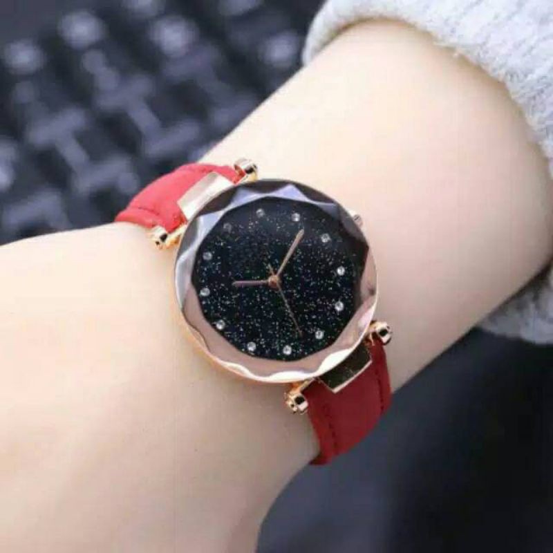 (SS) Jam Tangan Wanita Trendy Diyoor Diamond Kulit Bulat Kecil