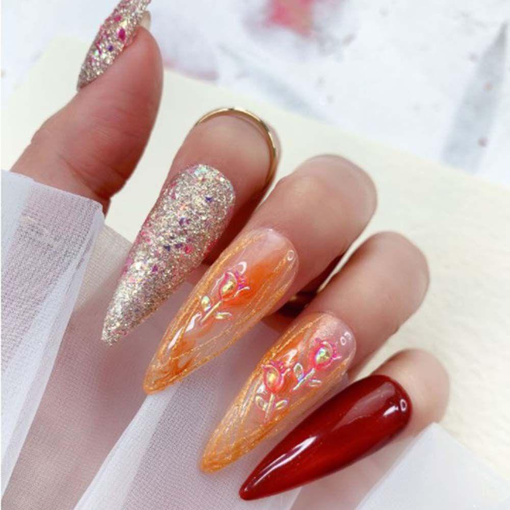 AUGUSTINA Agustina Rose Nail Art Perhiasan Ungu Mengkilap Korea Halus Aurora Rose Bunga Kristal DIY Dekorasi Kuku