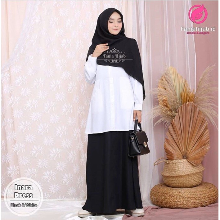 Dijual Gamis inara hitam putih PNS by fania hijab | seragam dinas - Hitam Putih, XS Diskon