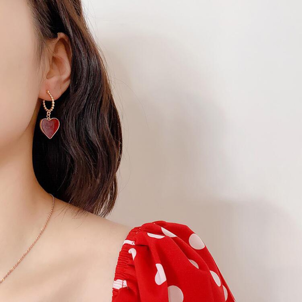 【COD Tangding】Anting Bentuk Hati Warna Merah Gaya Vintage Untuk Aksesoris Perhiasan