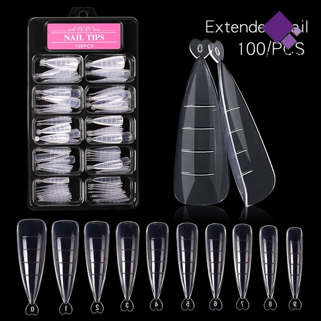 Naiveblue 100Pcs / Set Kuku Palsu Extension Full Coverage Panjang Permukaan Halus Untuk Kecantikan