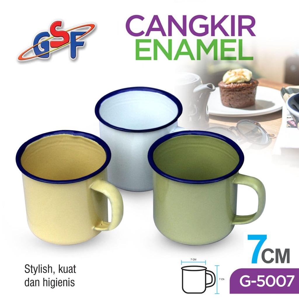 Mug Gelas Cangkir Kopi Teh 7 CM Enamel Motif Polos / Bunga GSF 5307 - GSF 5007