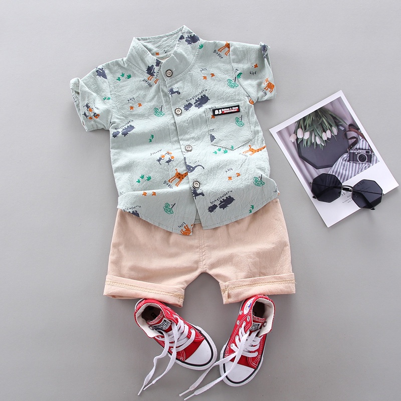 Cherry COD Setelan Kemeja Motif Animals / Baju Anak Import / Set Kemeja Anak Lengan Pendek Import KB15