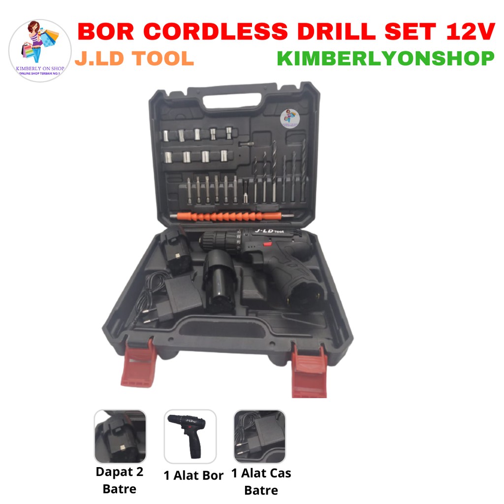 Kimberlyonshop Mesin Bor Batre Cordless Drill Set 12V J.LD Tool