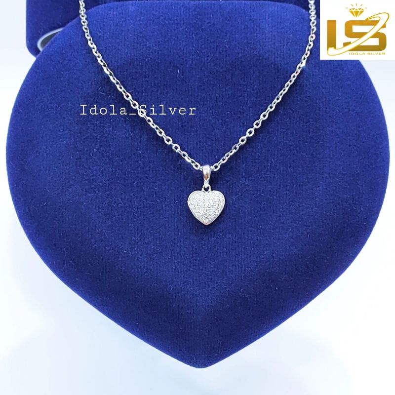 KALUNG PERAK ASLI SILVER WANITA 925 LAPIS EMAS PUTIH MODEL LIONTIN LOVE PERTAMA FULL - PERHIASAN PERAK ASLI