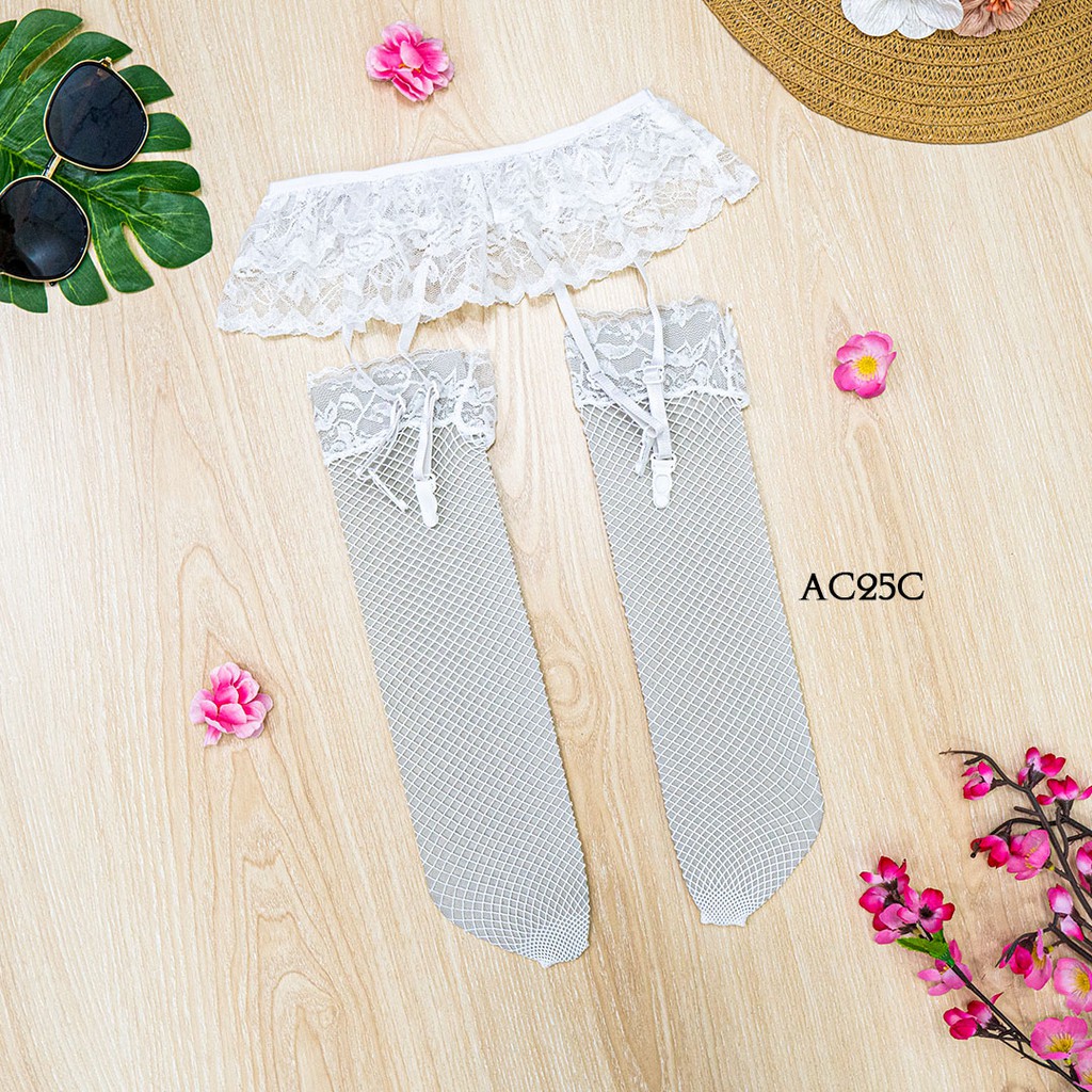 [STOCK TERBATAS] STOCKING WANITA + GARTER BELT SABUK PAHA SEXY LACE PUTIH AC25C