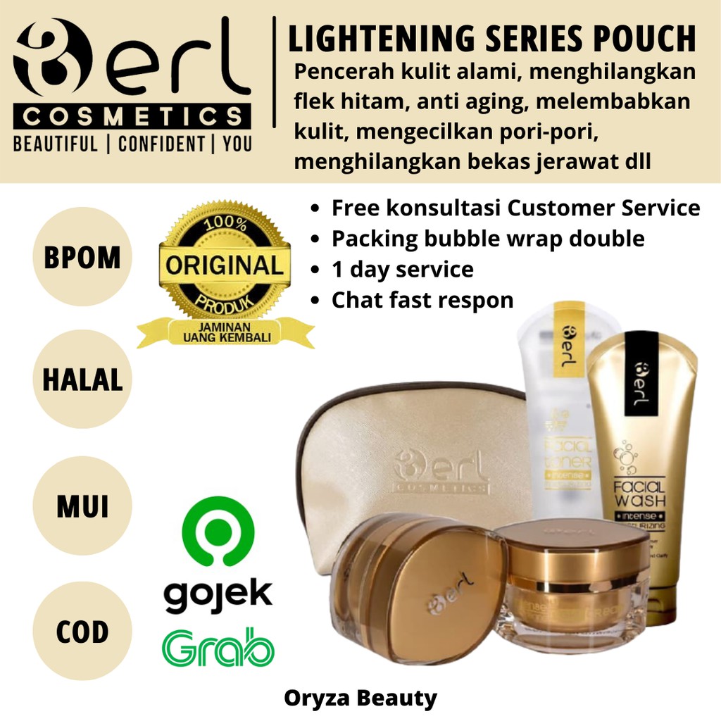 B Erl Berl Intense Lightening Series Pouch Cosmetics Paket Set Skincare Cream Krim Pencerah Wajah