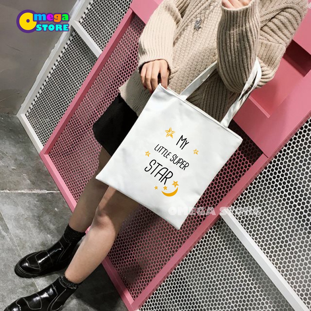 [O&amp;S] Tote Bag Tas Jinjing Wanita Resleting Kpop Bahan Kanvas High Quality Tas Slempang Sekolah-OS186