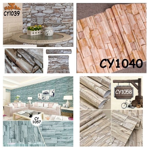 Wallpaper dinding 3d motif bata batu alam / Wallpaper dinding kamar tidur anak wallstiker 45cm x 9m