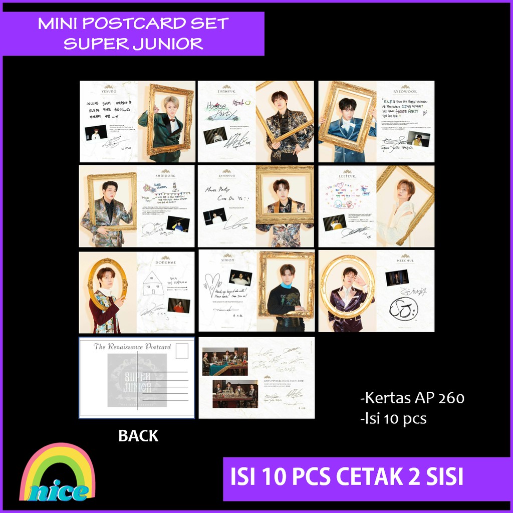 

[ MINI POSTCARD ] SUPER JUNIOR MINI POSTCARD THE RENAISSANCE + LETTER ISI 10 CETAK 2 SISI