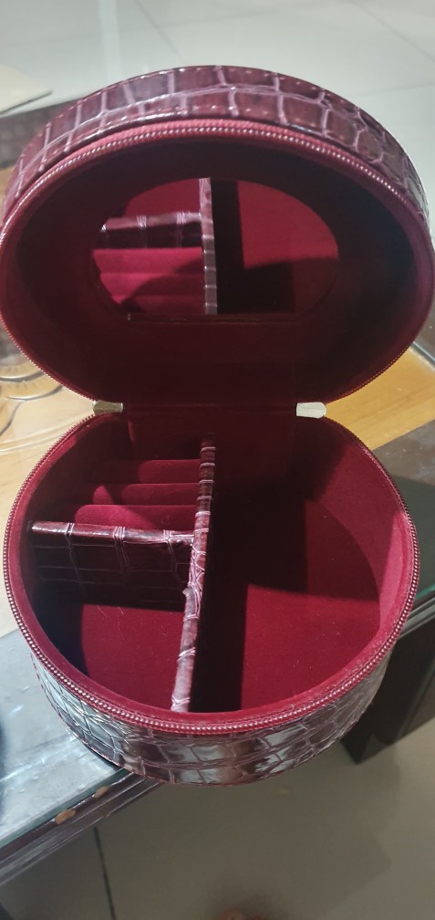 Kotak Emas Tempat Perhiasan & Aksesoris - Traveller Jewelry Box Maroon Croco
