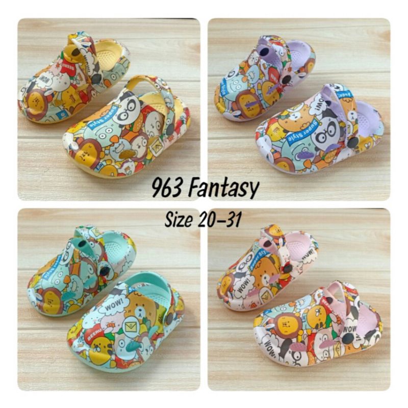 963 Sandal Kodok Anak Printing Uk 20-31 Model Crocs Sendal Slop Baim Balita