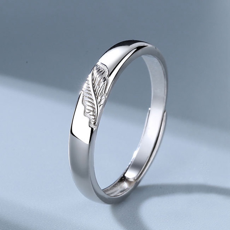 Fancyqube Cincin Sterling Silver 925 Model Terbuka Motif Print Daun Gaya Jepang Korea Untuk Pasangan