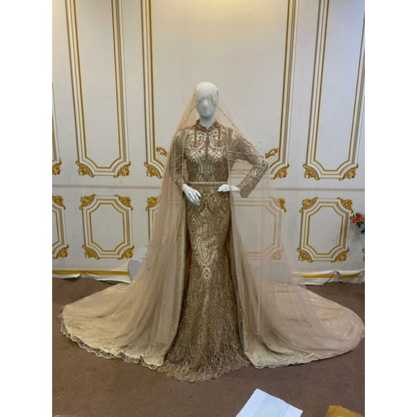 GAUN PENGANTIN SLIM FULL PAYET MUTIARA MEWAH