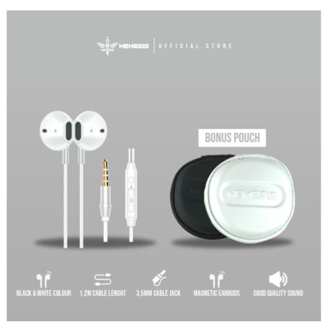 Earphone gaming nyk nemesis wired audio 3.5mm stereo with microphone free pouch orthon eg03 eg-03 - in ear bud