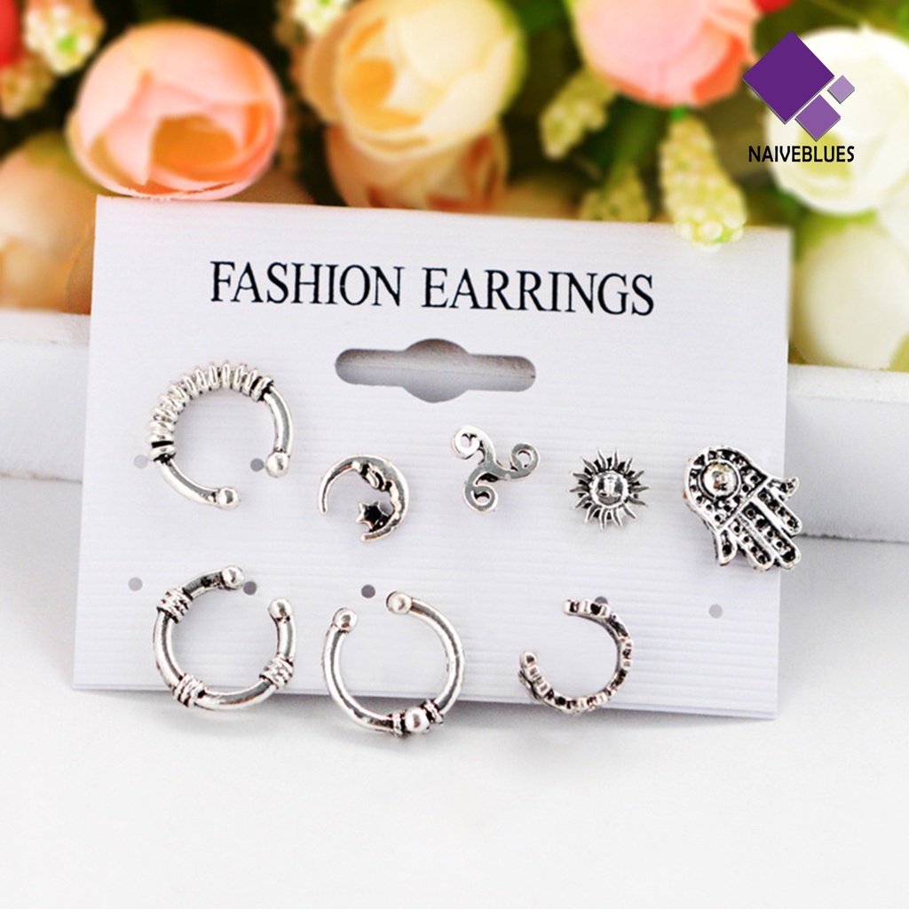 Anting Klip Bentuk Matahari Bahan Alloy Gaya Boho Vintage Untuk Wanita